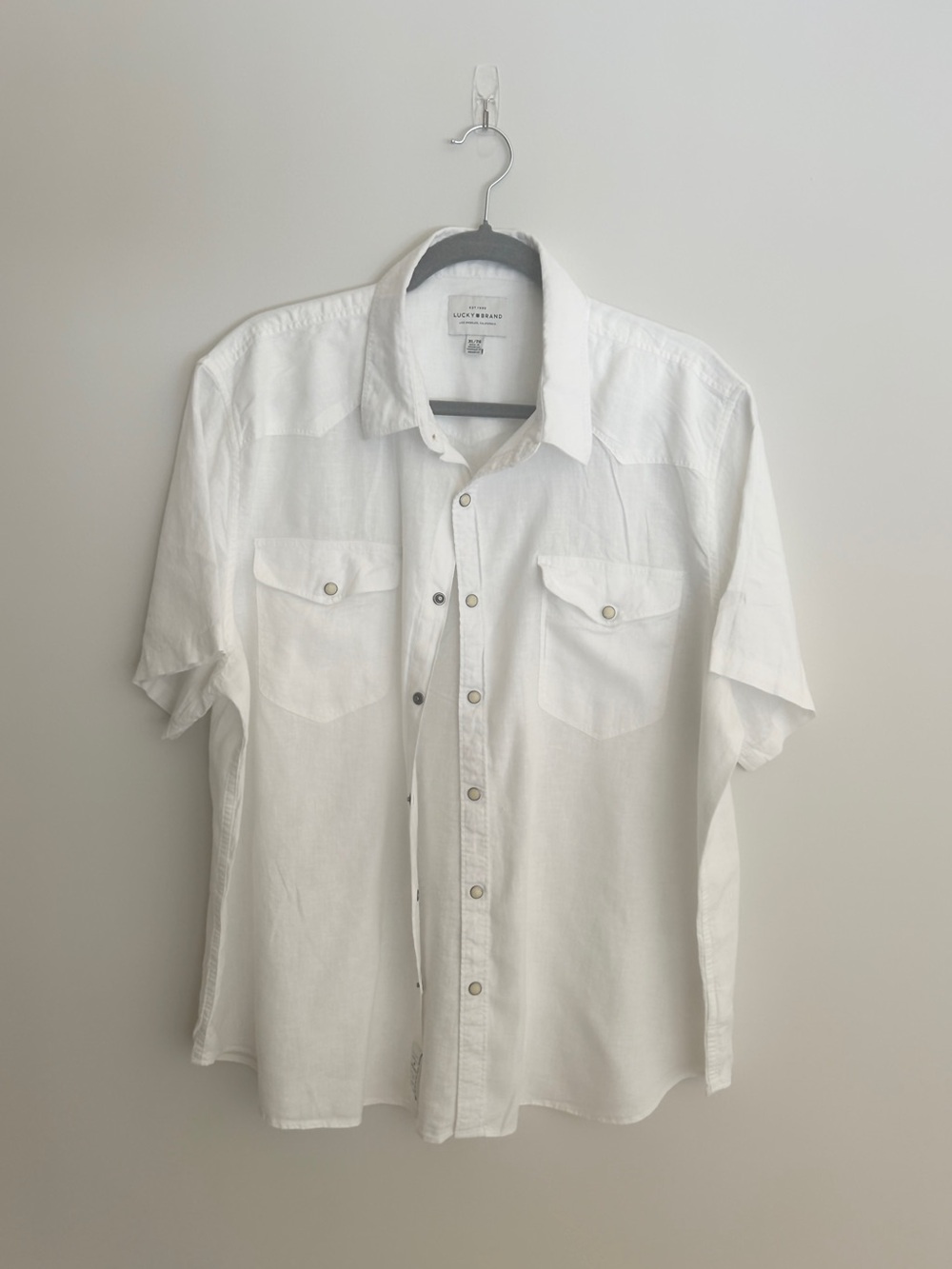 Lucky Brand white linen coastal beach wedding button down shirt mens XL